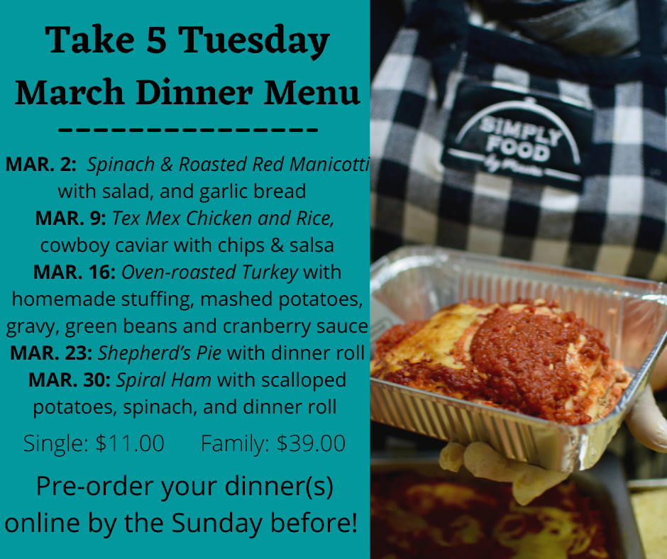 Simply Food by Maura Take 5 Tuesday Dinner Menu